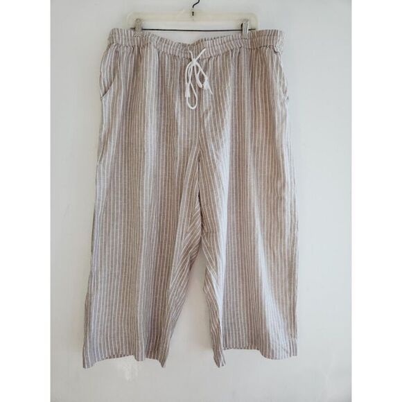 Beach Lunch Lounge Cream & White Stripped Linen Pull On Ankle Pants size XXL - Picture 5 of 9